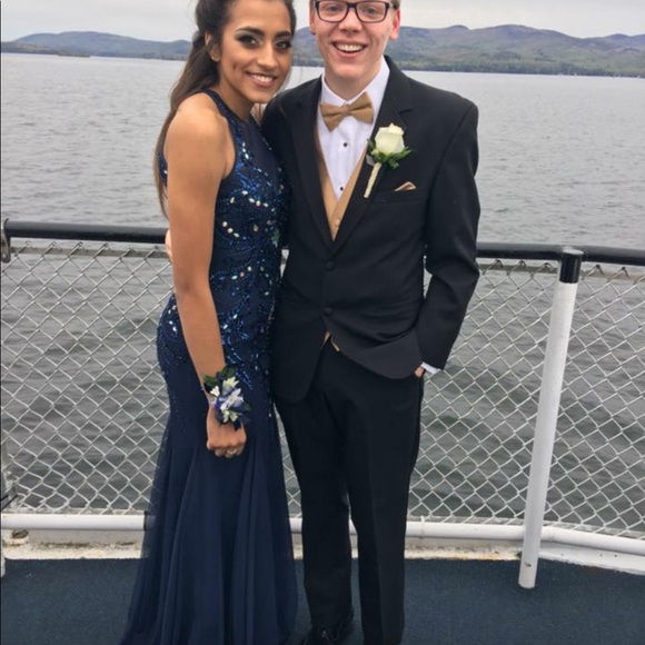 Grey Navy Prom Dresses Long Evening Dress,mermaid Prom Dress,navy